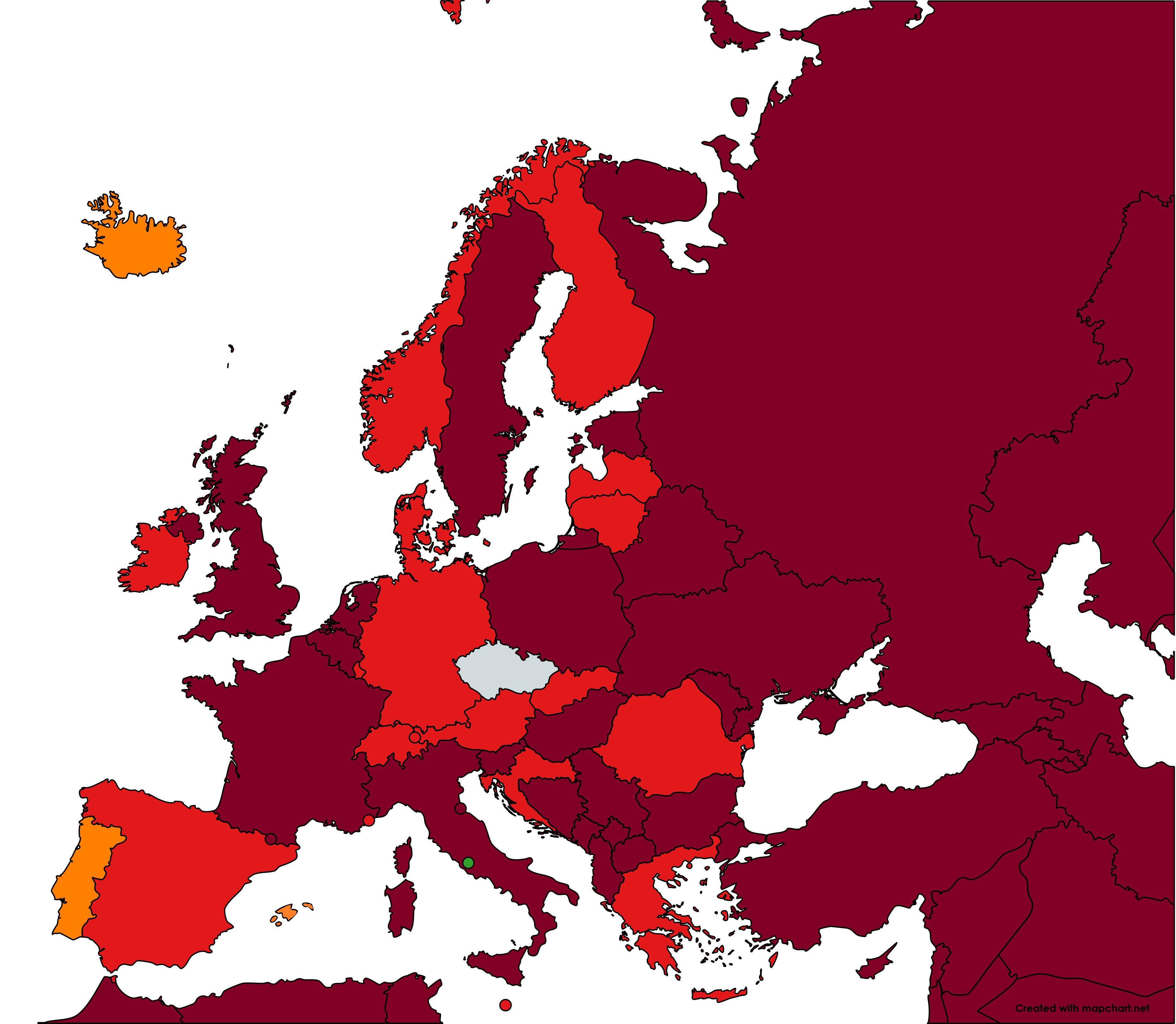 Mapa evropskych zemi podle miry rizika nakazy 05042021 | Covid-19 in a nutshell